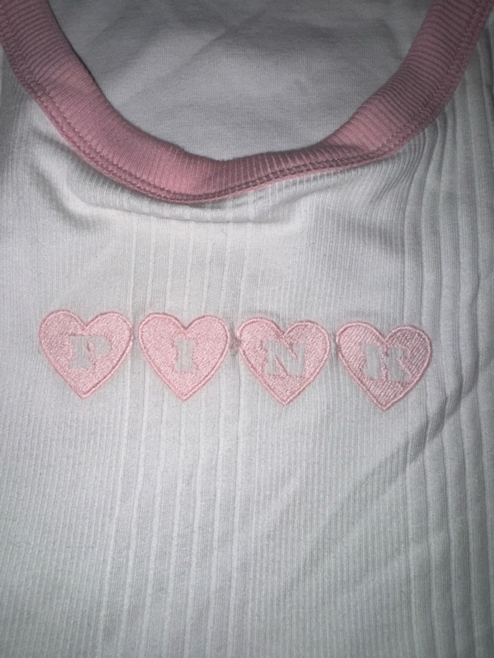 PINK Victoria's Secret White Ribbed Tank with Pink Trim - Picture 2 of 7